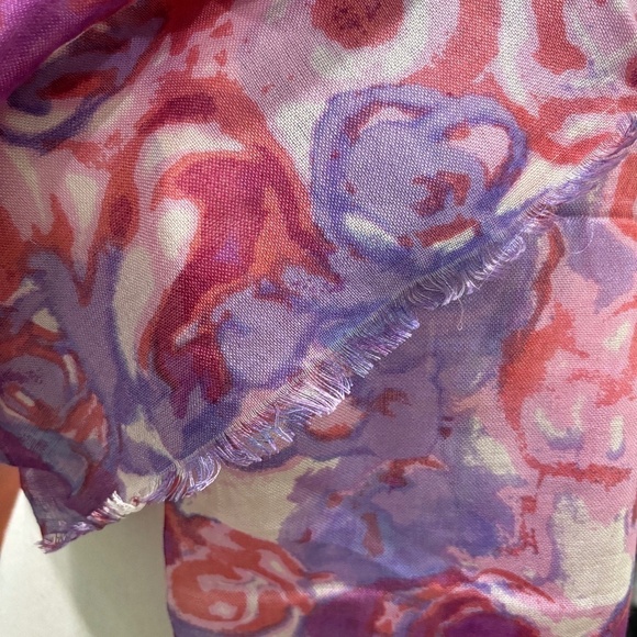 Banana Republic SW Cassie Floral Purple Wool Silk Scarf, 72" x 12" - Picture 3 of 5